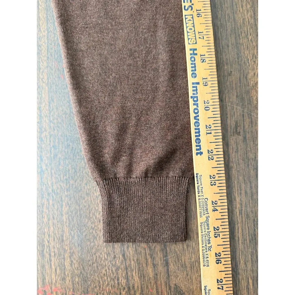 Lands End Mens Brown V-Neck Sweater Supima Cotton Retro Preppy Grunge Knit Top M